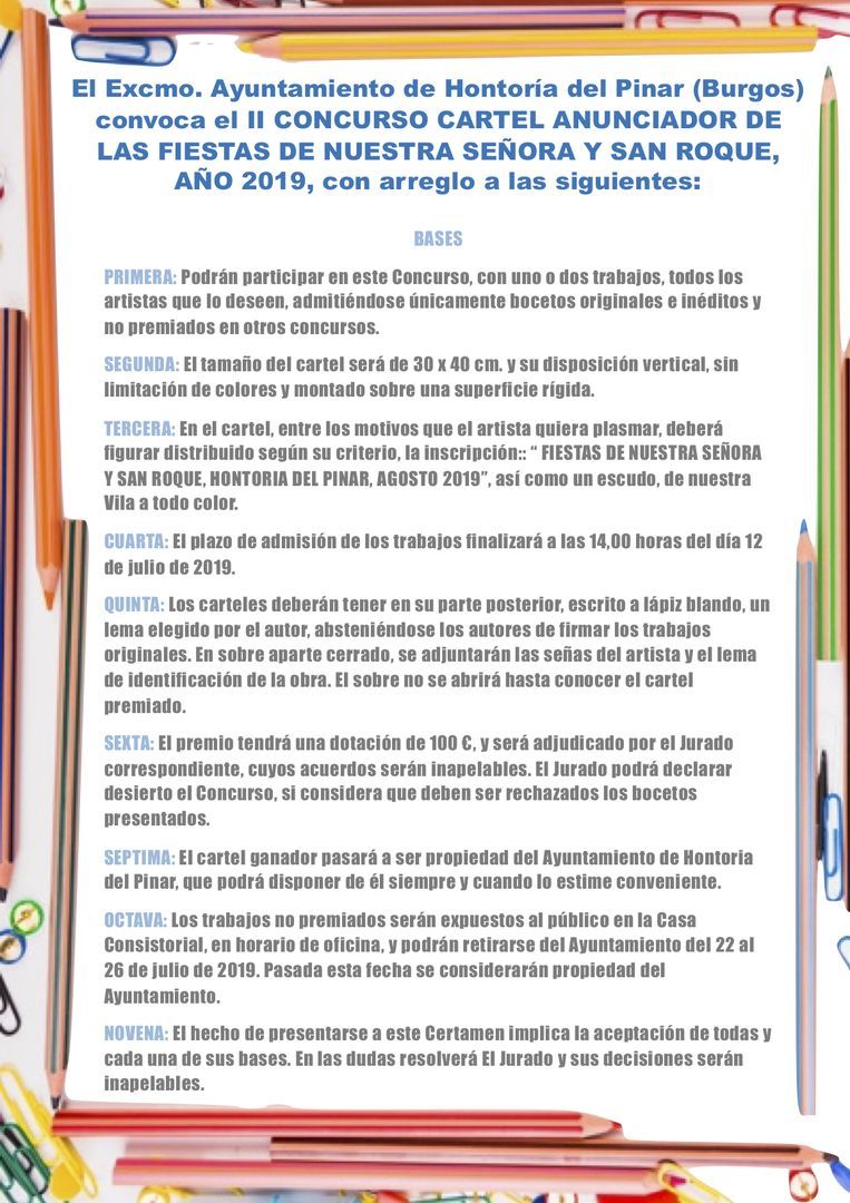 II CONCURSO CARTEL ANUNCIADOR DE LAS FIESTAS DE NUESTRA SEÑORA Y SAN ROQUE, AÑO 2019